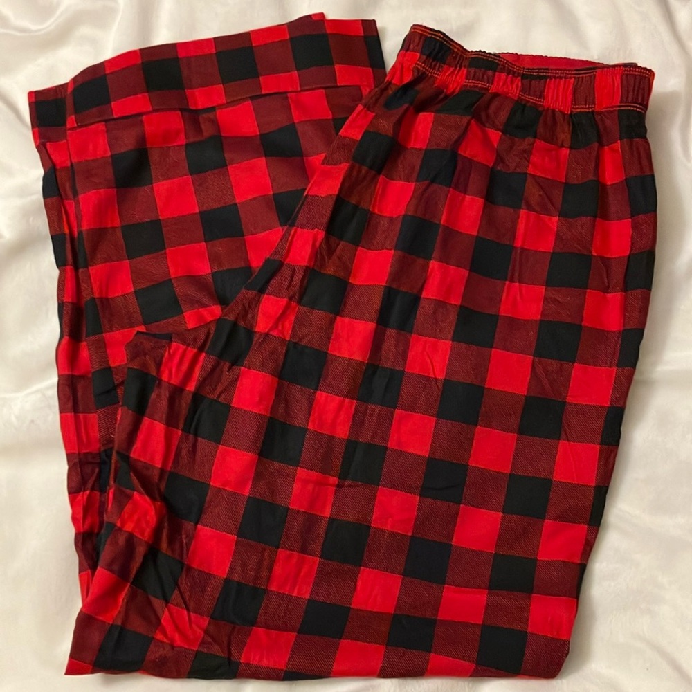 NWT VICTORIA SECRET PINK red/black  buffalo plaid FLANNEL SLEEP PANTS WOMANS XL